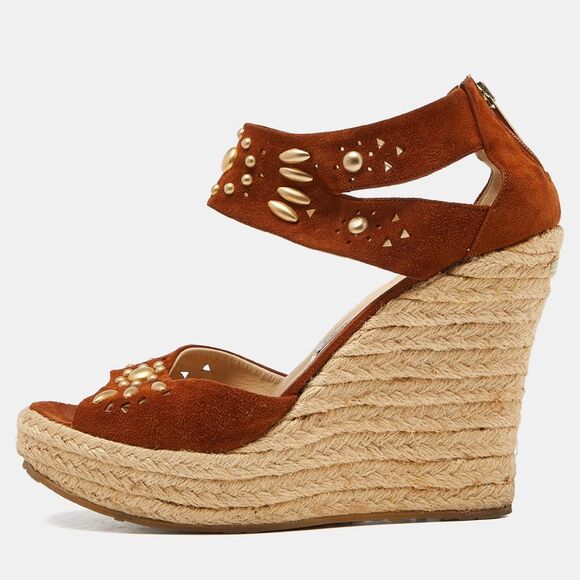 Jimmy Choo Brown Suede Wedge Sandals Size 40.5,New Products : American Fashion Style Bags On Sale